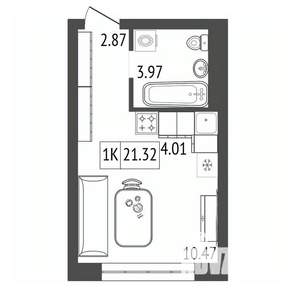 1-к квартира, строящийся дом, 21м2, 9/17 этаж