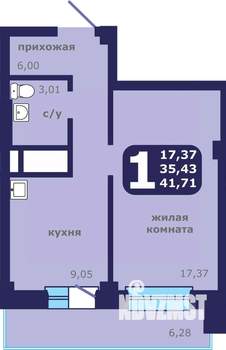 1-к квартира, строящийся дом, 42м2, 4/25 этаж