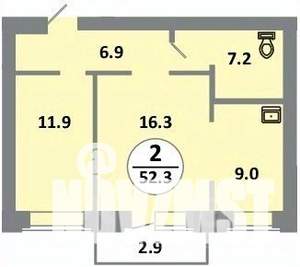 2-к квартира, вторичка, 53м2, 8/14 этаж