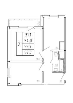 2-к квартира, строящийся дом, 56м2, 17/17 этаж