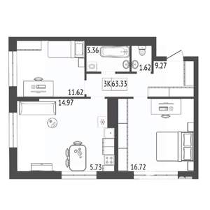 3-к квартира, вторичка, 63м2, 6/17 этаж