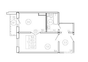 1-к квартира, вторичка, 42м2, 2/17 этаж