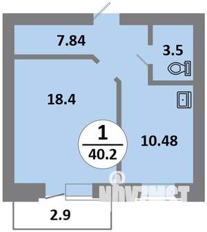 1-к квартира, строящийся дом, 40м2, 6/14 этаж