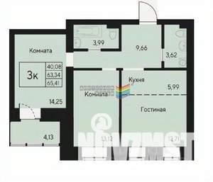 3-к квартира, вторичка, 65м2, 6/7 этаж