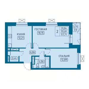 2-к квартира, вторичка, 58м2, 16/20 этаж