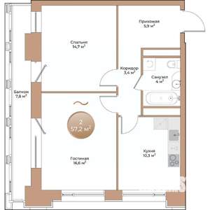 2-к квартира, строящийся дом, 57м2, 8/24 этаж
