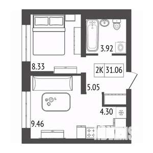 2-к квартира, строящийся дом, 31м2, 4/17 этаж