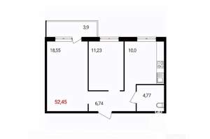2-к квартира, вторичка, 52м2, 13/18 этаж