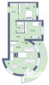 3-к квартира, вторичка, 90м2, 10/18 этаж