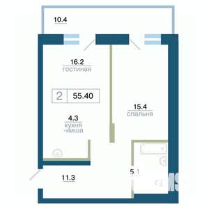 2-к квартира, вторичка, 55м2, 22/24 этаж
