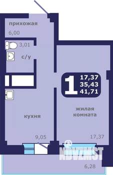 1-к квартира, строящийся дом, 42м2, 4/25 этаж