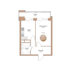 1-к квартира, строящийся дом, 38м2, 2/24 этаж
