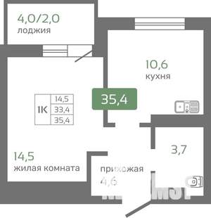1-к квартира, строящийся дом, 35м2, 18/19 этаж
