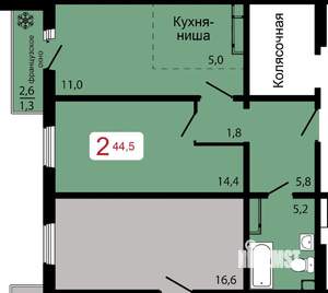 2-к квартира, строящийся дом, 45м2, 7/17 этаж
