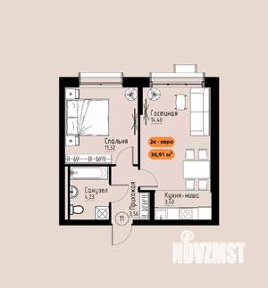 2-к квартира, вторичка, 37м2, 2/17 этаж