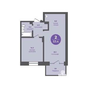 2-к квартира, вторичка, 53м2, 1/24 этаж