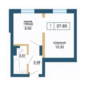 1-к квартира, вторичка, 28м2, 1/17 этаж