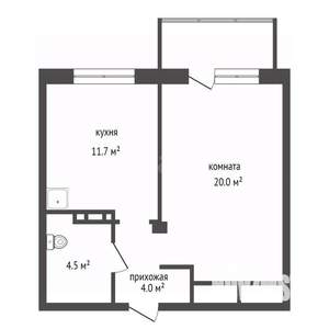 1-к квартира, вторичка, 42м2, 12/19 этаж