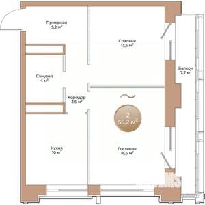 2-к квартира, вторичка, 55м2, 2/24 этаж