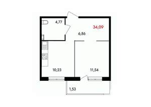 1-к квартира, вторичка, 34м2, 12/18 этаж