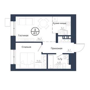 2-к квартира, вторичка, 42м2, 23/23 этаж