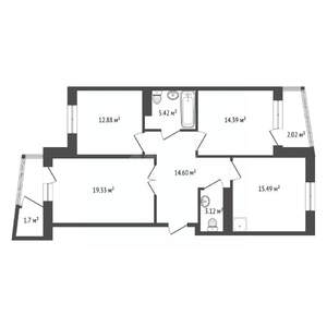 3-к квартира, вторичка, 90м2, 9/9 этаж