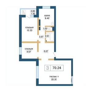 3-к квартира, строящийся дом, 70м2, 10/17 этаж
