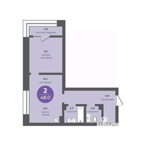 2-к квартира, вторичка, 48м2, 2/16 этаж