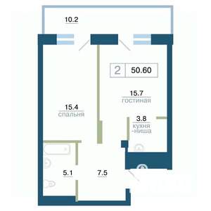 2-к квартира, строящийся дом, 51м2, 12/24 этаж