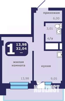 1-к квартира, строящийся дом, 32м2, 2/25 этаж