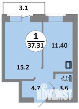 1-к квартира, строящийся дом, 35м2, 14/14 этаж