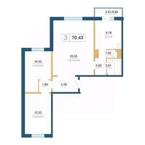 3-к квартира, вторичка, 70м2, 17/17 этаж