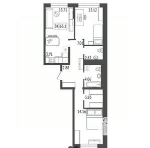 3-к квартира, вторичка, 65м2, 10/17 этаж