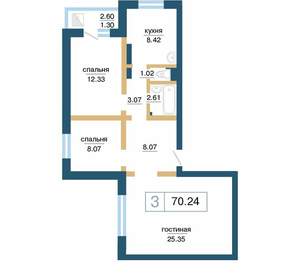 3-к квартира, вторичка, 70м2, 9/17 этаж