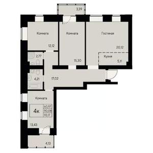 4-к квартира, строящийся дом, 93м2, 2/8 этаж