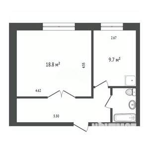 1-к квартира, вторичка, 43м2, 1/9 этаж