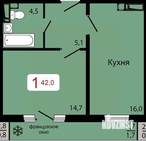 1-к квартира, строящийся дом, 42м2, 3/17 этаж