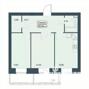 2-к квартира, строящийся дом, 61м2, 3/9 этаж