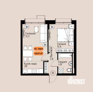 2-к квартира, вторичка, 35м2, 3/17 этаж