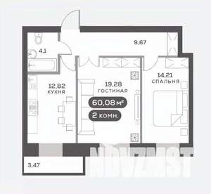 2-к квартира, вторичка, 60м2, 2/15 этаж