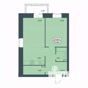 2-к квартира, строящийся дом, 61м2, 9/9 этаж