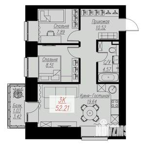 2-к квартира, строящийся дом, 52м2, 14/17 этаж