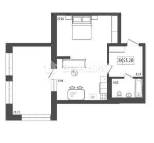 2-к квартира, вторичка, 53м2, 7/17 этаж
