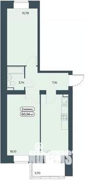 2-к квартира, вторичка, 61м2, 2/9 этаж