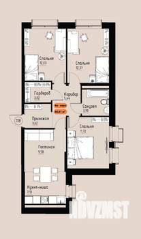 4-к квартира, вторичка, 69м2, 12/17 этаж