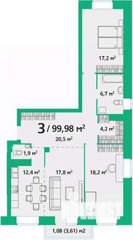 3-к квартира, строящийся дом, 100м2, 9/9 этаж