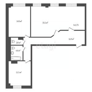 3-к квартира, вторичка, 83м2, 2/10 этаж