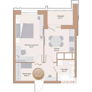 1-к квартира, вторичка, 41м2, 11/24 этаж