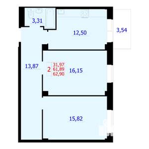 2-к квартира, строящийся дом, 63м2, 8/9 этаж