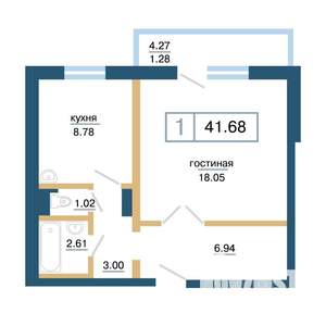 1-к квартира, вторичка, 42м2, 17/17 этаж